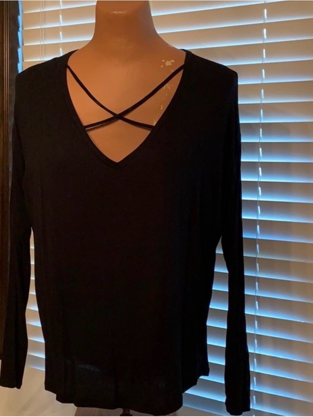 PINK Victoria's Secret Black Long Sleeve Crisscross V-Neck Top